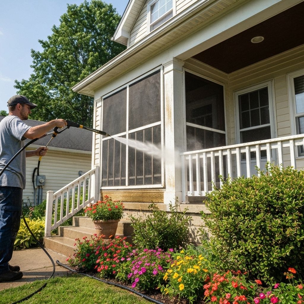 Professional pressure washing service in action